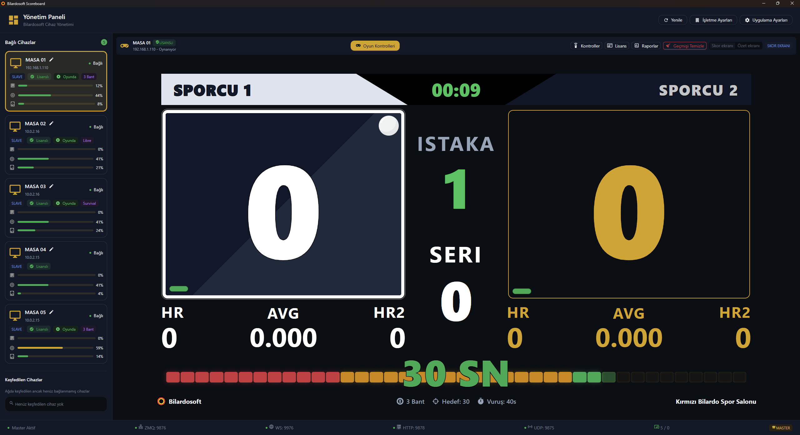 Bilardo scoreboard merkezi yönetim aktif oyun takibi - Anlık skor görüntüleme