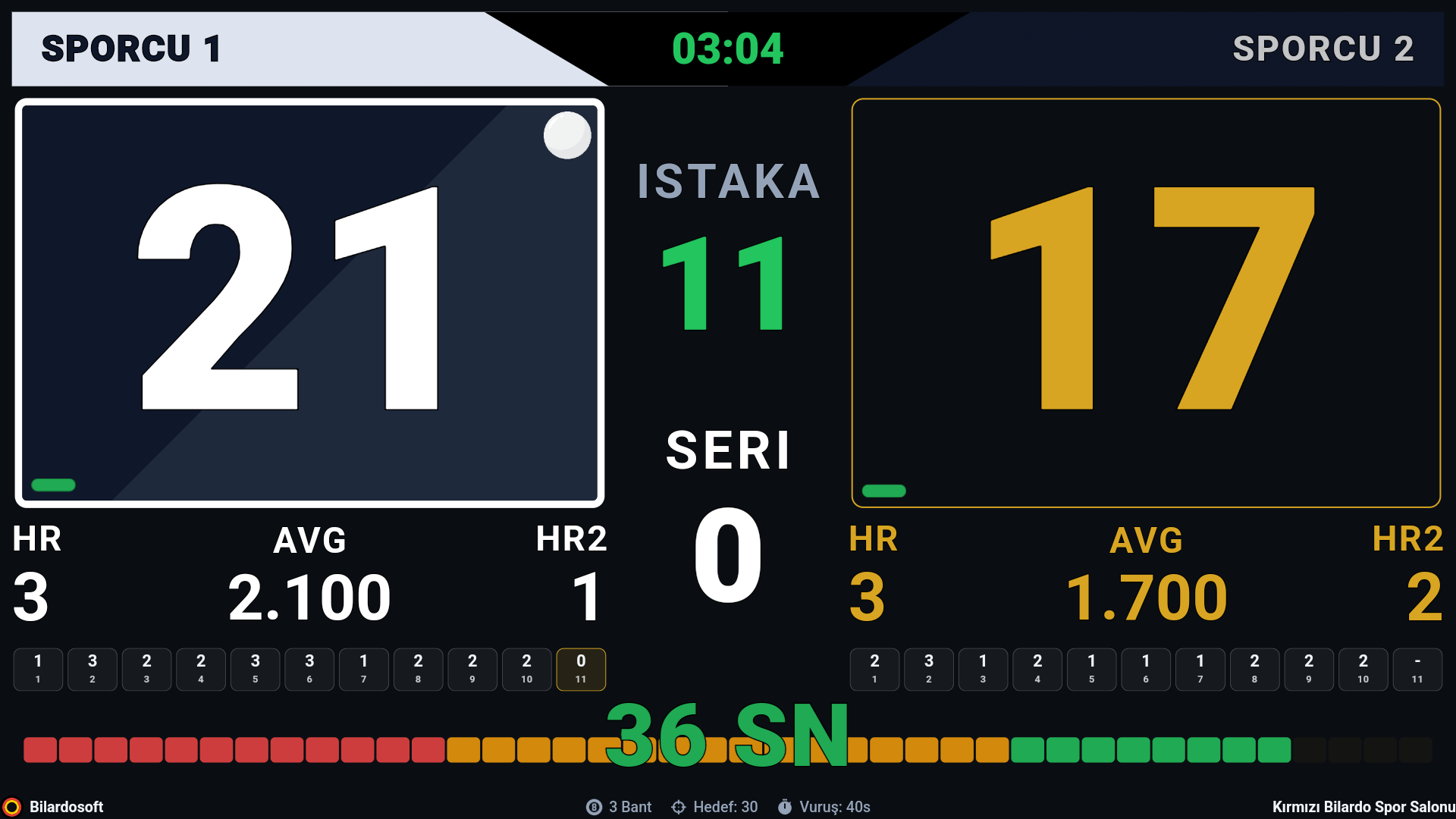 Bilardosoft Scoreboard Ana Ekran - 3 Bant Bilardo Skor Takibi