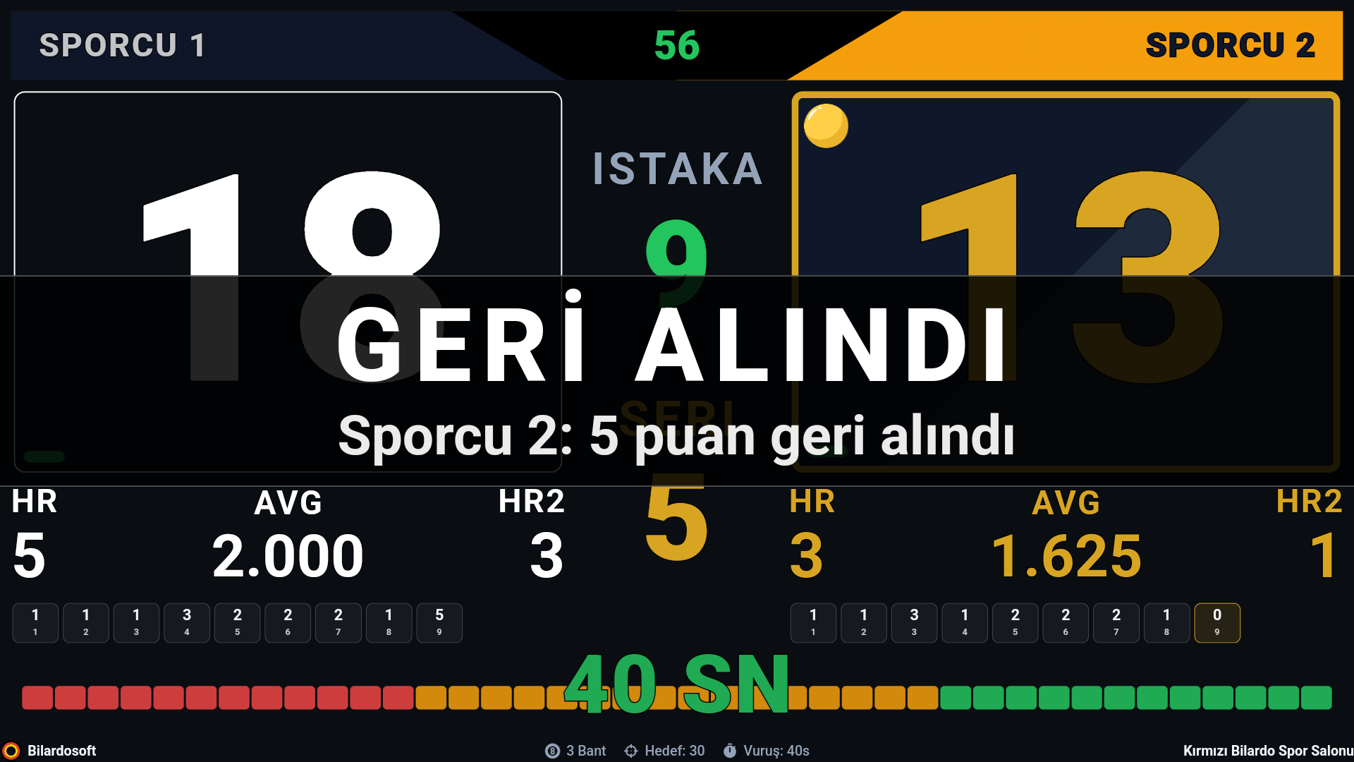 Bilardo skorbord hamle geri alma özelliği - Hatalı giriş düzeltme